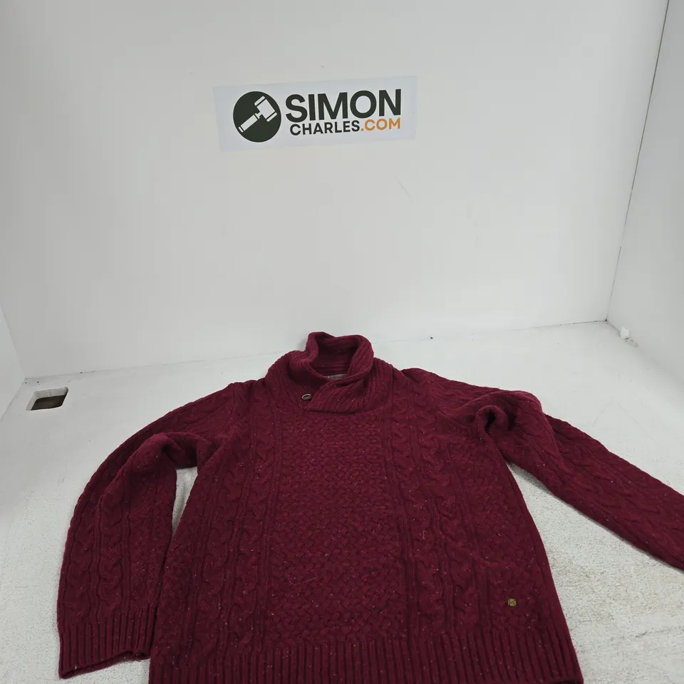 WHITE STUFF BURGUNDY CABLE-KNIT SWEATER – UK M (MEDIUM) – MADE IN CAMBODIA