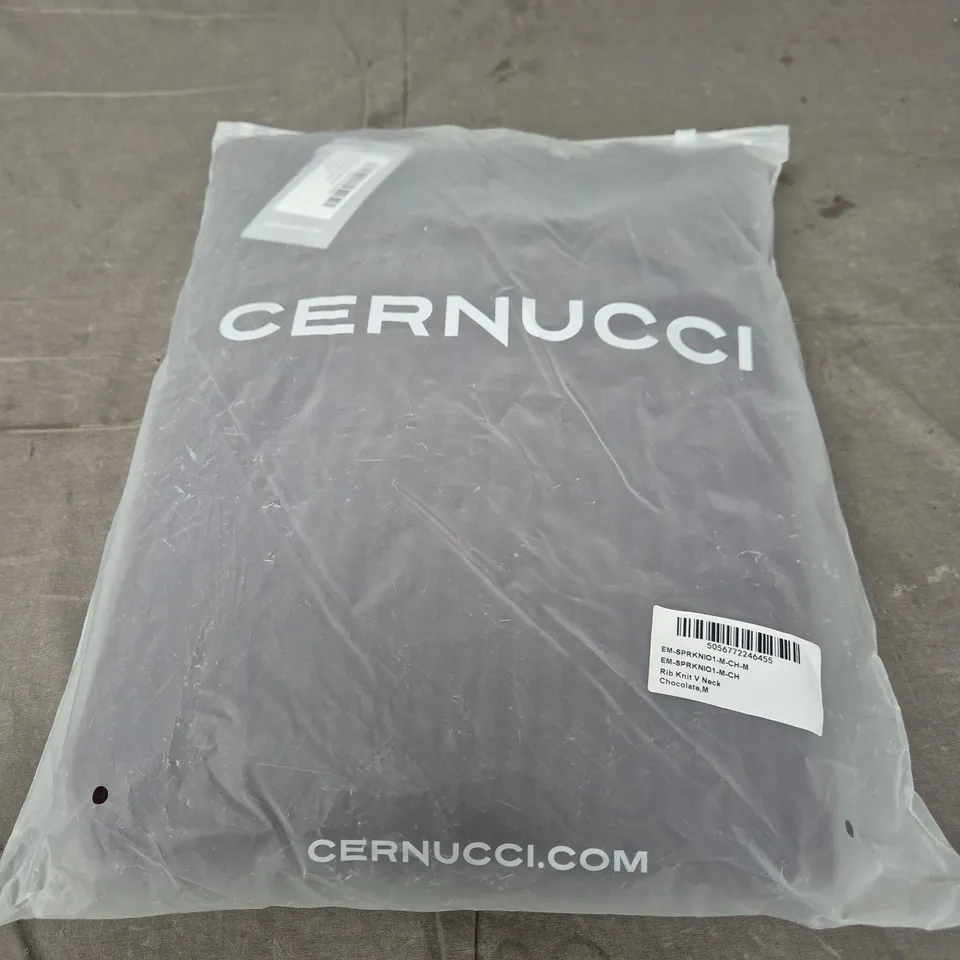CERNUCCI RIB-KNIT V-NECK JUMPER – CHOCOLATE, UK M (MEN'S)