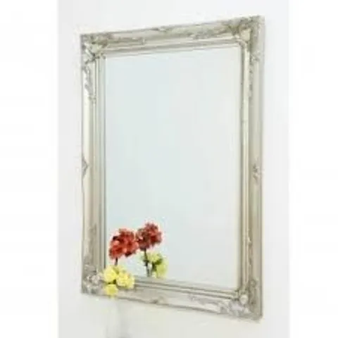 BOXED HOMESDIRECT365 WHITE AND SILVER DECORATIVE 120CM X 94CM WALL MIRROR