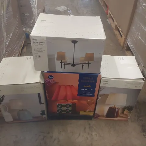 PALLET CONTAINING A VERY LARGE QUANTITY OF ASSORTED DESIGNER LIGHTING PRODUCTS TO INCLUDE: CEILING LIGHT, TABLE LAMPS, FLOOR LAMP ECT