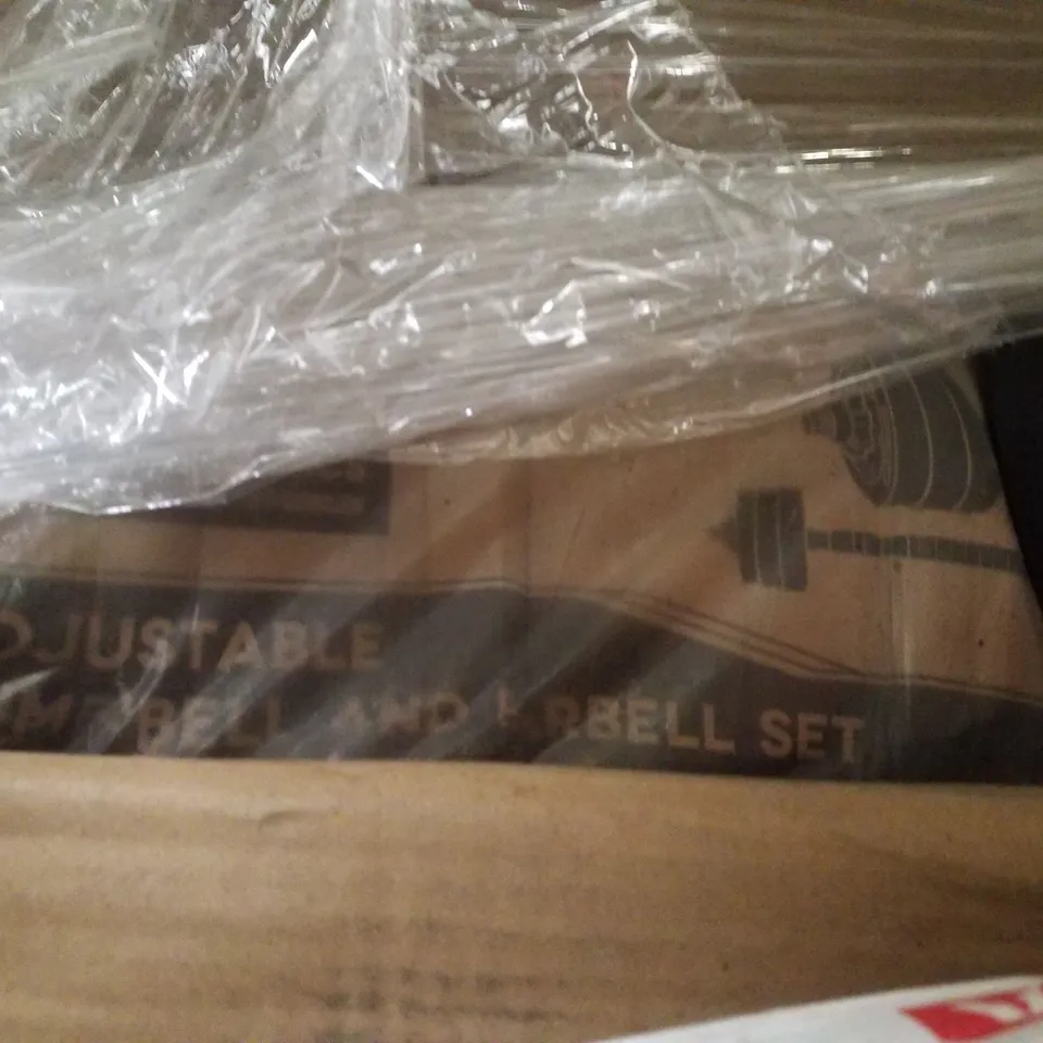 PALLET CONTAINING ASSORTED PLASTIC DUMBELL SETS & NETWORK CABINETS