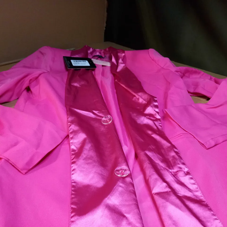 PRETTYLITTLETHING PINK SATIN LEPEL TIE WAIST BLAZER DRESS - SIZE 16