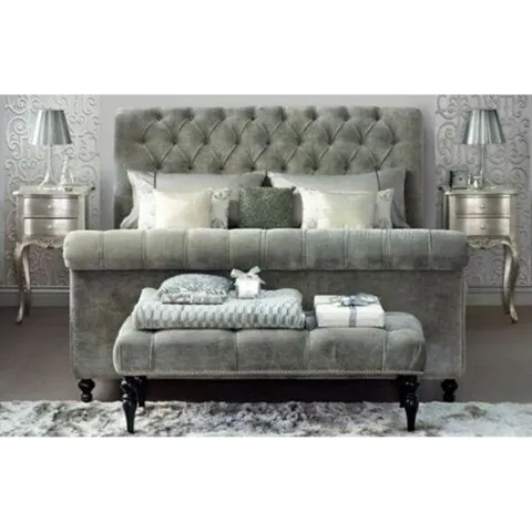 BAGGED TIARA UPHOLSTERED SLEIGH BED - KING SIZE, BROWN (4 ITEMS)