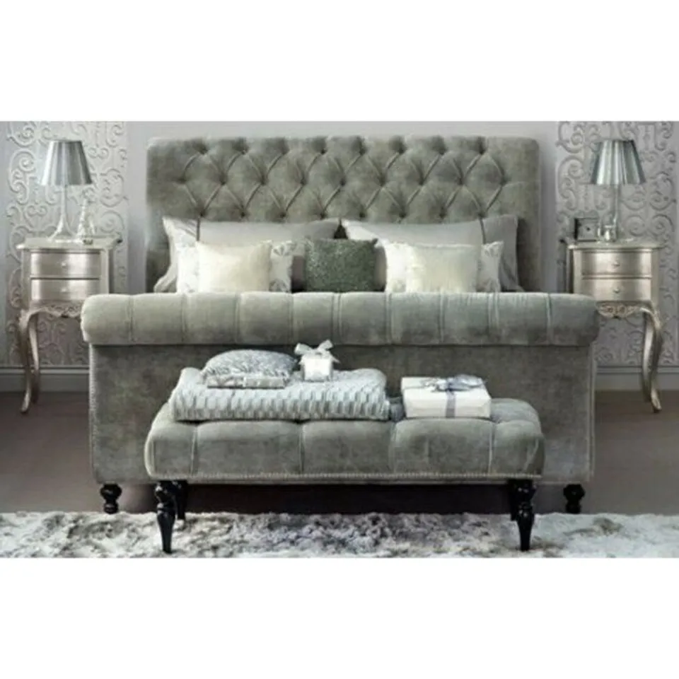 BAGGED TIARA UPHOLSTERED SLEIGH BED - KING SIZE, BROWN (4 ITEMS)