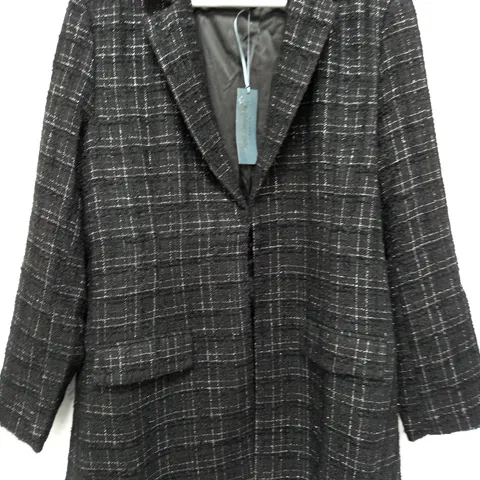 RUTH LANGSFORD TWILL BLAZER IN BLACK/SILVER - SIZE 16