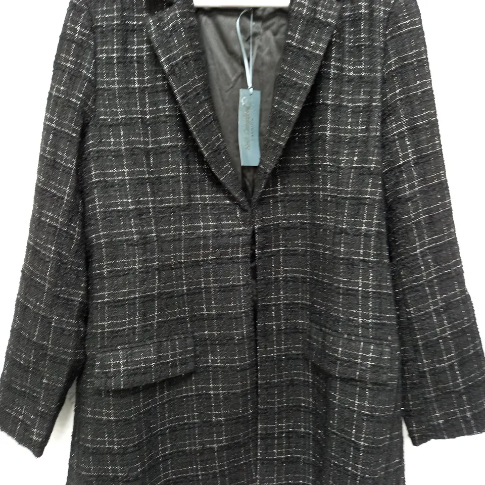 RUTH LANGSFORD TWILL BLAZER IN BLACK/SILVER - SIZE 16