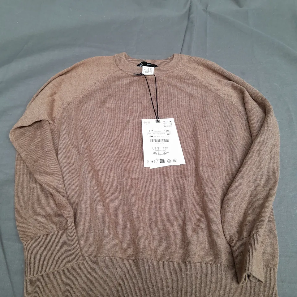 ZARA TRUE NEUTRALS BROWN JUMPER - SIZE 6-7 KIDS