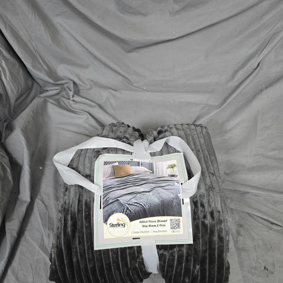 STERLING RIBBED FLEECE BLANKET – GREY, STAY WARM & COZY