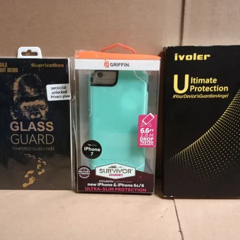 APPROXIMATELY 10 ASSORTED HOUSEHOLD ITEMS TO INCLUDE PHONE CASES AND PROTECTORS, VARIOUS CABLES, ETC