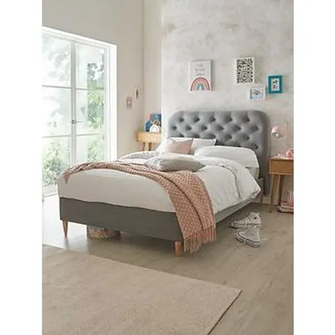 BOXED EASTON VELVET SMALL DOUBLE BED FRAME - GREY (2 BOXES)