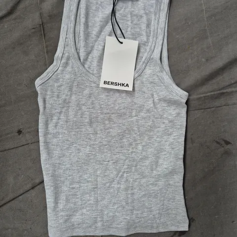 BERSHKA GREY RIBBED TANK TOP – UK 8-10 (EU S, US S)