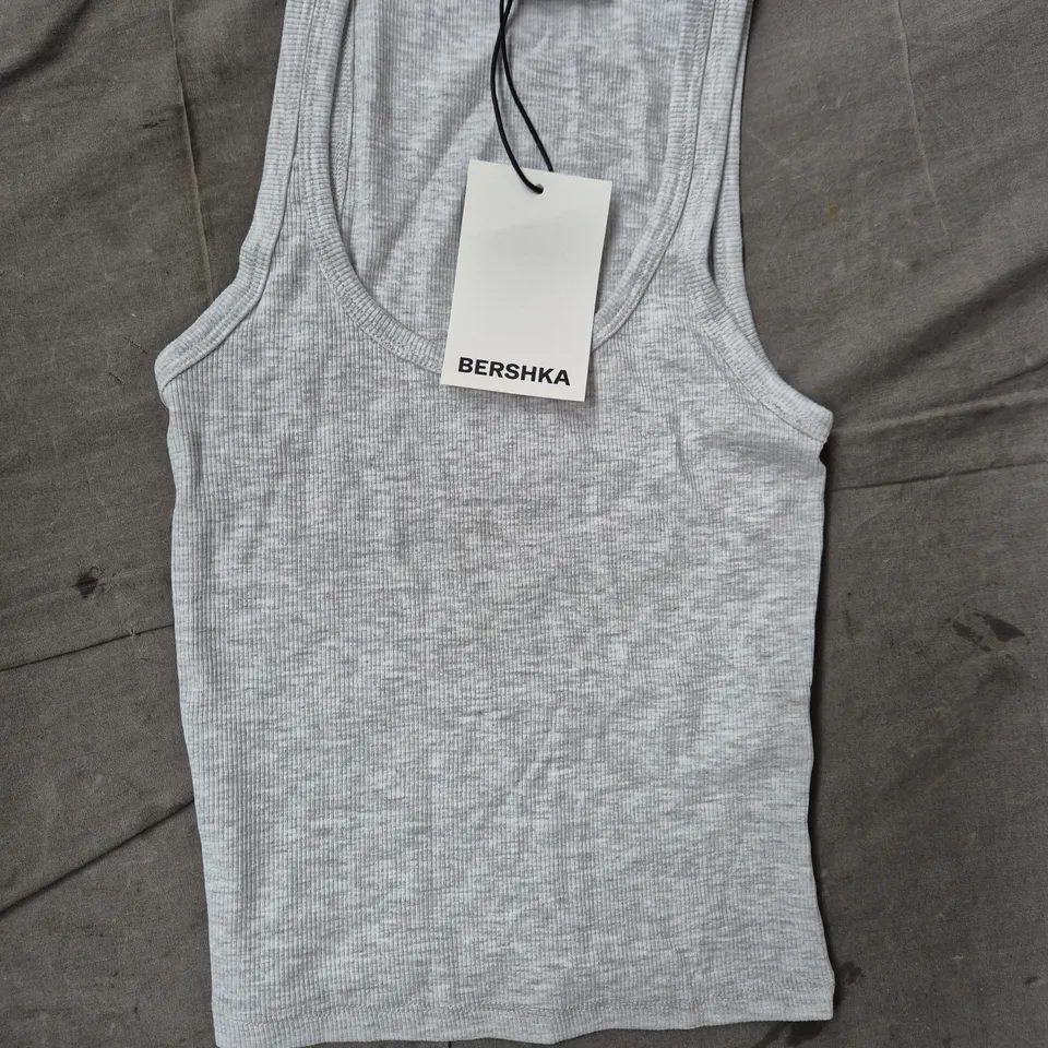 BERSHKA GREY RIBBED TANK TOP – UK 8-10 (EU S, US S)