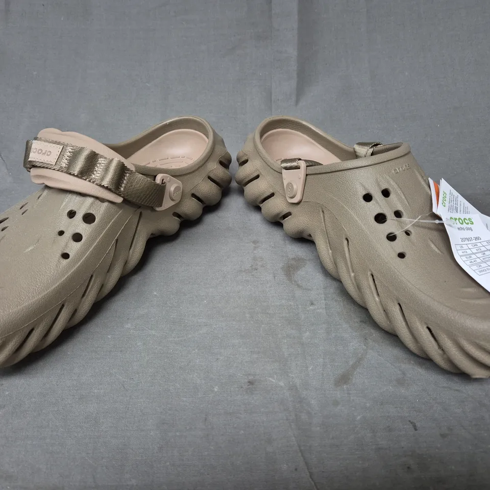 PAIR OF CROCS ECHO CLOGS IN TAUPE UK SIZE M11/W12