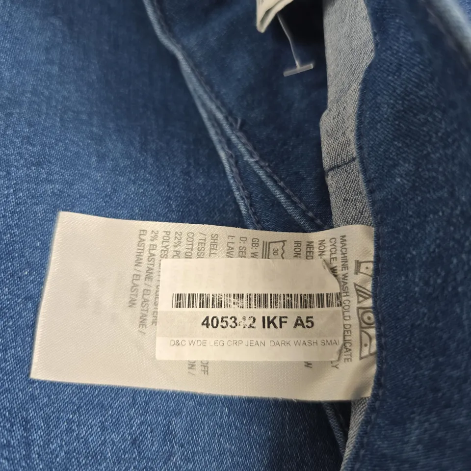 D&C DENIM & COMPANY WIDE LEG CROP JEANS – DARK WASH, UK S (US XS / DE 34 / IT 40)