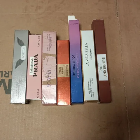 LOT OF 7 ASSORTED BOXED EAU DE PARFUMS TO INCLUDE PRADA, INVICTUS AND BURBERRY