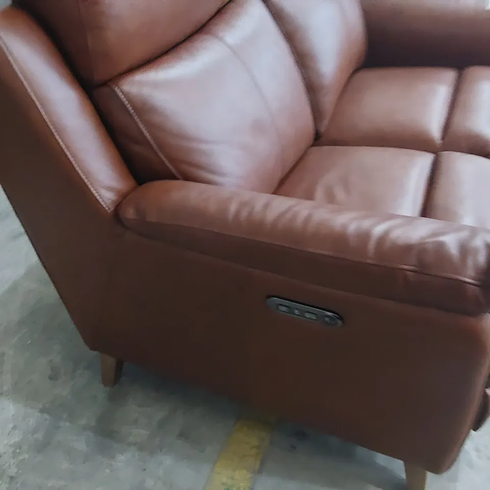 DESIGNER POWER RECLINING TWO SEATER SOFA CHESTNUT LEATHER 