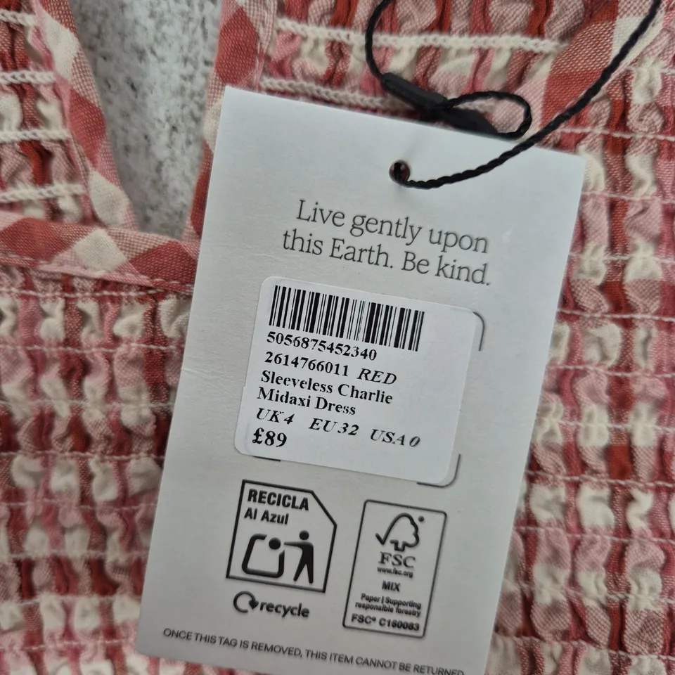 NOBODY'S CHILD SLEEVELESS DRESS – RED CHECK, UK 4 (EU 32, US 0)