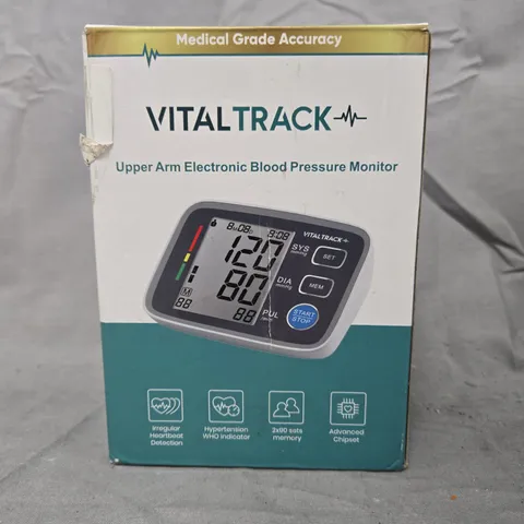 VITALTRACK UPPER ARM BLOOD PRESSURE MONITOR – BOXED WITH CUFF, BATTERIES & USB CABLE (MODEL UBOEH)