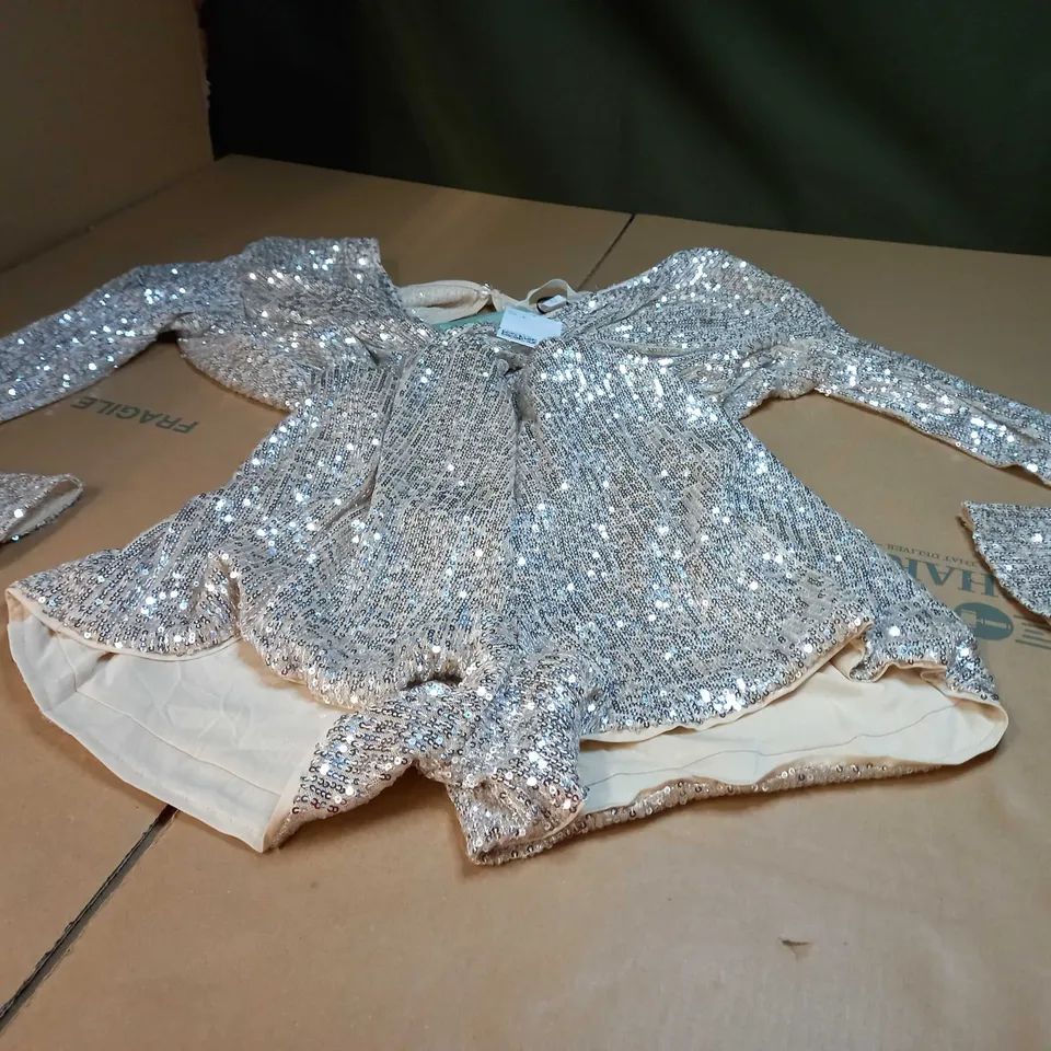 H&M BLUSH/SEQUIN PLUNGE STATEMENT PAYSUIT - SMALL