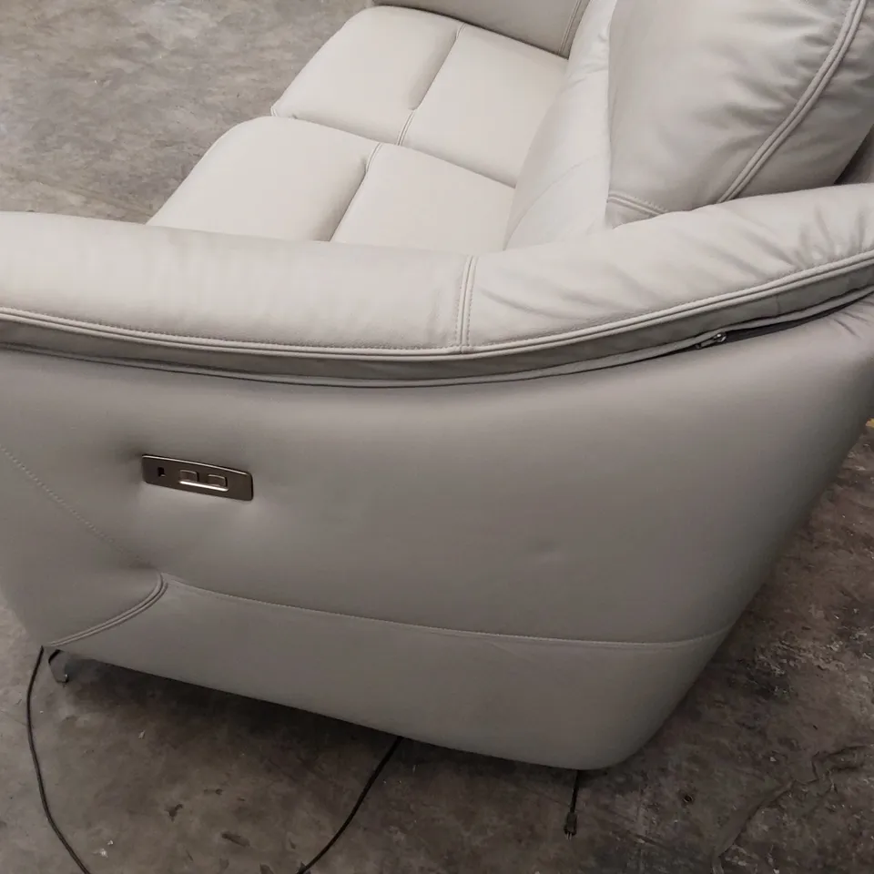 QUALITY BRITISH DESIGNER G PLAN JACKSON POWER RECLINING THREE SEATER SOFA OXFORD LIGHT GREY LEATHER 