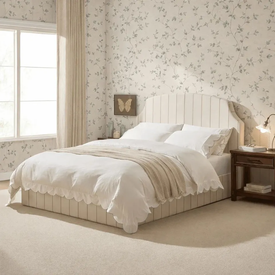 BOXED DUSK SURREY OTTOMAN STORAGE BED - THIN NATURAL STRIPE // SIZE: 4FT6 DOUBLE (2 BOXES)