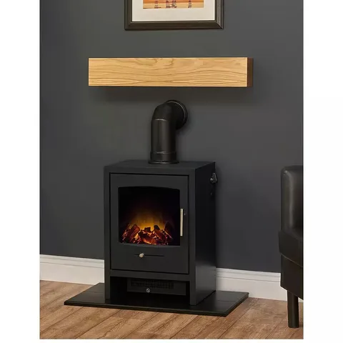 BOXED ADAM OAK BEAM, HEARTH & STOVE PIPE WITH BERGEN STOVE IN CHARCOAL GREY (2 BOXES)