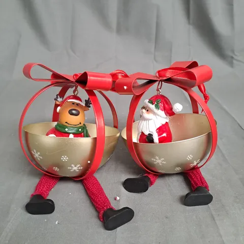 BOX OF 2 SANTA EXPRESS CHARACTERS DANGLY LEG BAUBLES