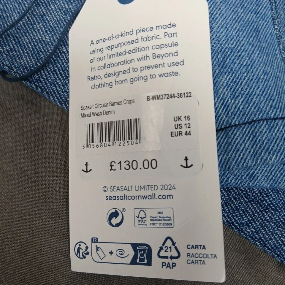 SEASALT CORNWALL CIRCULAR BARNES CROPS MIXED WASH DENIM - SIZE 16