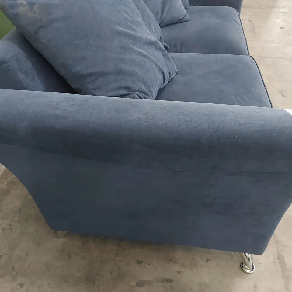 DESIGNER THREE SEATER SOFA BLUE PLUSH FABRIC 