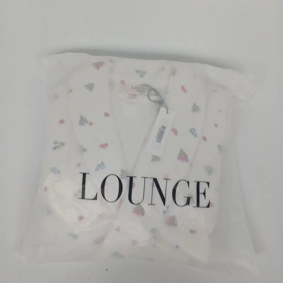 BAGGED LOUNGE TOWELLING ROBE IN WHITE PRINT SIZE M/L