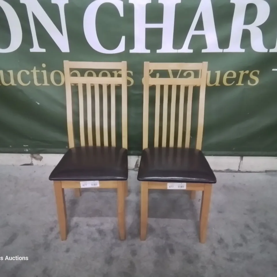 PAIR BALI OAK DINING CHAIRS BROWN SEAT PADS