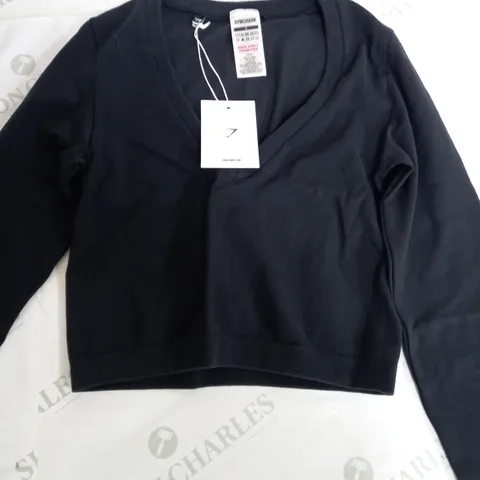 GYMSHARK COTTON SEAMLESS LONG SLEEVE MIDI TOP - SMALL