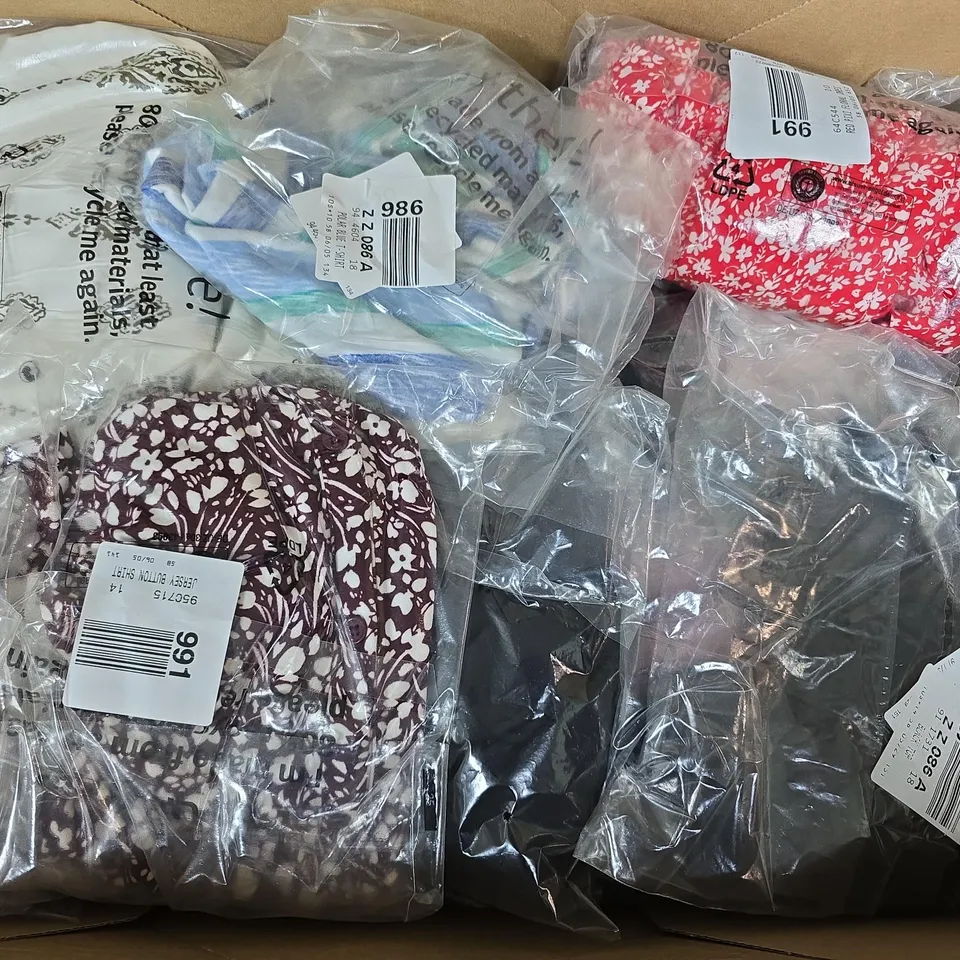 APPROXIMATELY 22 ASSORTED CLOTHING ITEMS IN VARIOUS SIZES, STYLES & SIZES TO INCLUDE BLACK DRESS, PEARL WHITE DRESS, JERSEY BUTTON SHIRT, ETC - COLLECTION ONLY