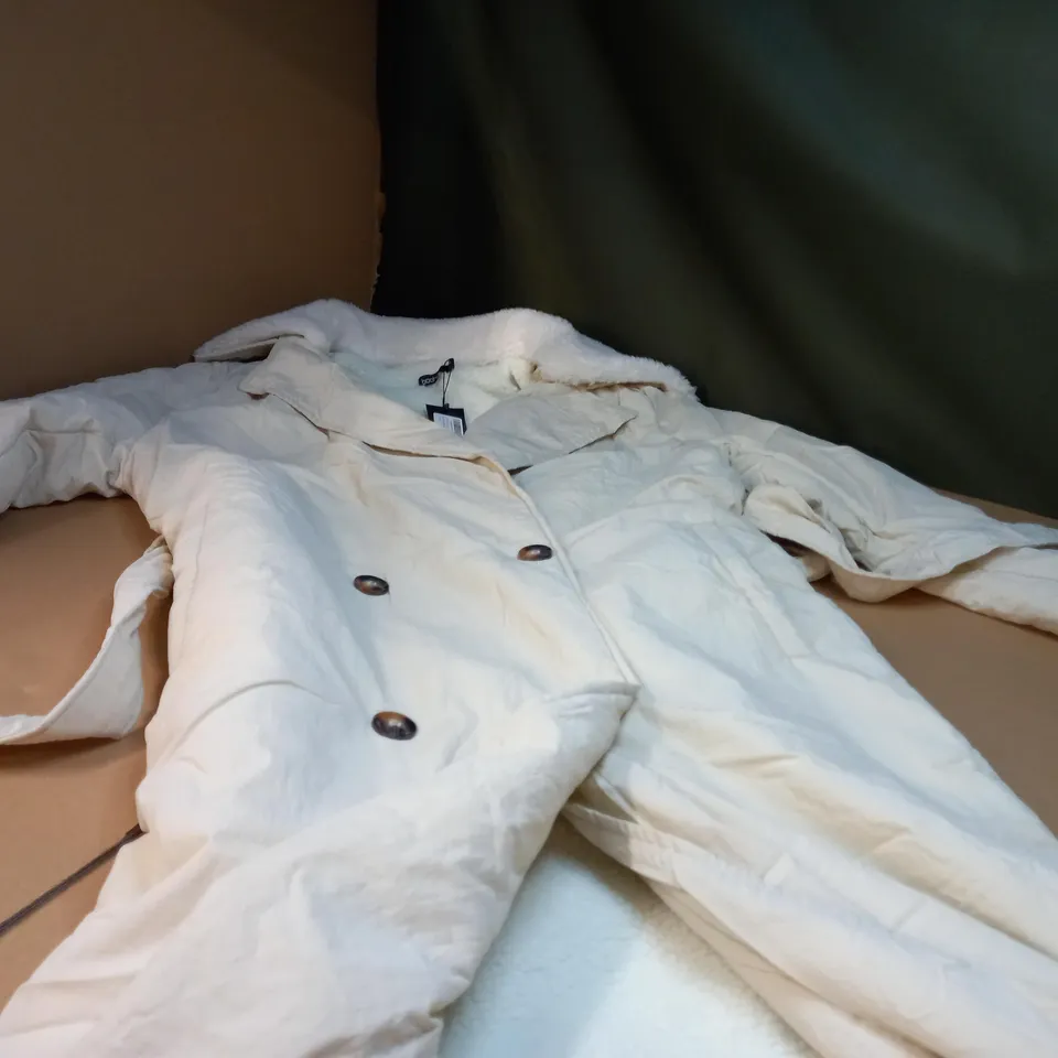 BOOHOO STONE BORG COLLAR PADDED TRENCH COAT - SIZE 12