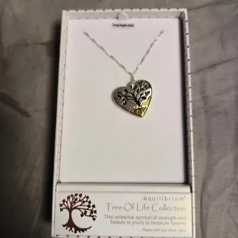 EQUILIBRIUM TREE OF LIFE HEART PENDANT NECKLACE – TWO-TONE WITH LONG CHAIN (BOXED)