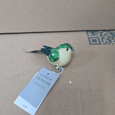 GISELA GRAHAM LONDON GREEN SEQUIN BIRD DECORATION (CLIP ON) BOX OF 24PCS