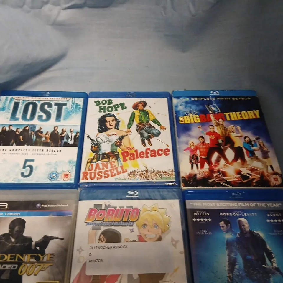 BLU-RAY COLLECTION: LOST SEASON 5; THE PALEFACE; THE BIG BANG THEORY (COMPLETE FIFTH SEASON); GOLDENEYE 007(PS3); BORUTO; LOOPER; SPIDER-MAN: FAR FROM HOME; THE HOWLING; THE GIRL WITH THE DRAGON TATTO