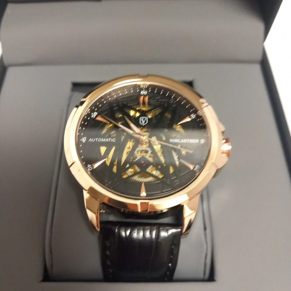 MENS VONLANTHEN AUTOMATIC SKELETON WATCH – V110 - GLASS EXHIBITION BACKCASE – BLACK LEATHER STRAP