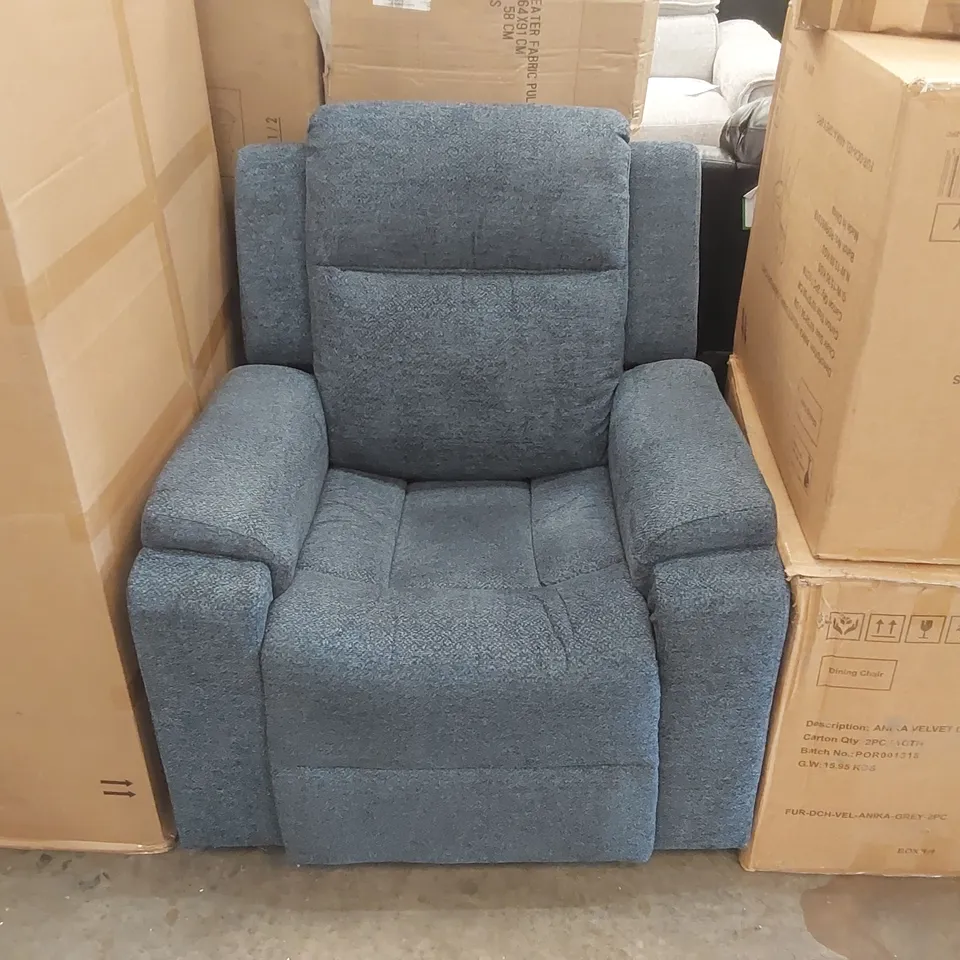 DESIGNER UPHOLSTERED CHUNKY WEAVE FABRIC MANUAL RECLINER ARMCHAIR 