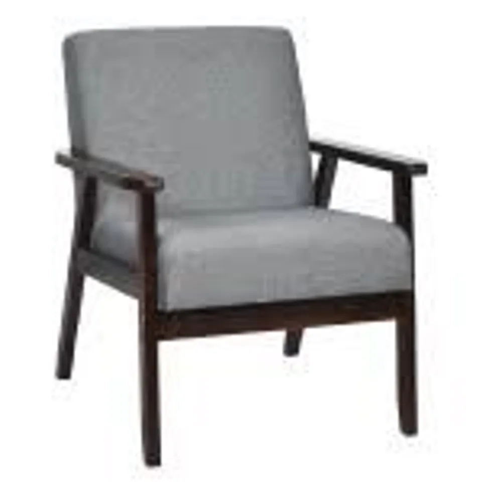 BOXED COSTWAY FABRIC ACCENT CHAIR ARMCHAIR SOLID RUBBER WOOD UPHOLSTERED LOUNGE CHAIR - GREY