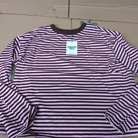 PRINCESS POLLY SETTLE DOWN LONG SLEEVE TOP IN PINK/BROWN - US 4