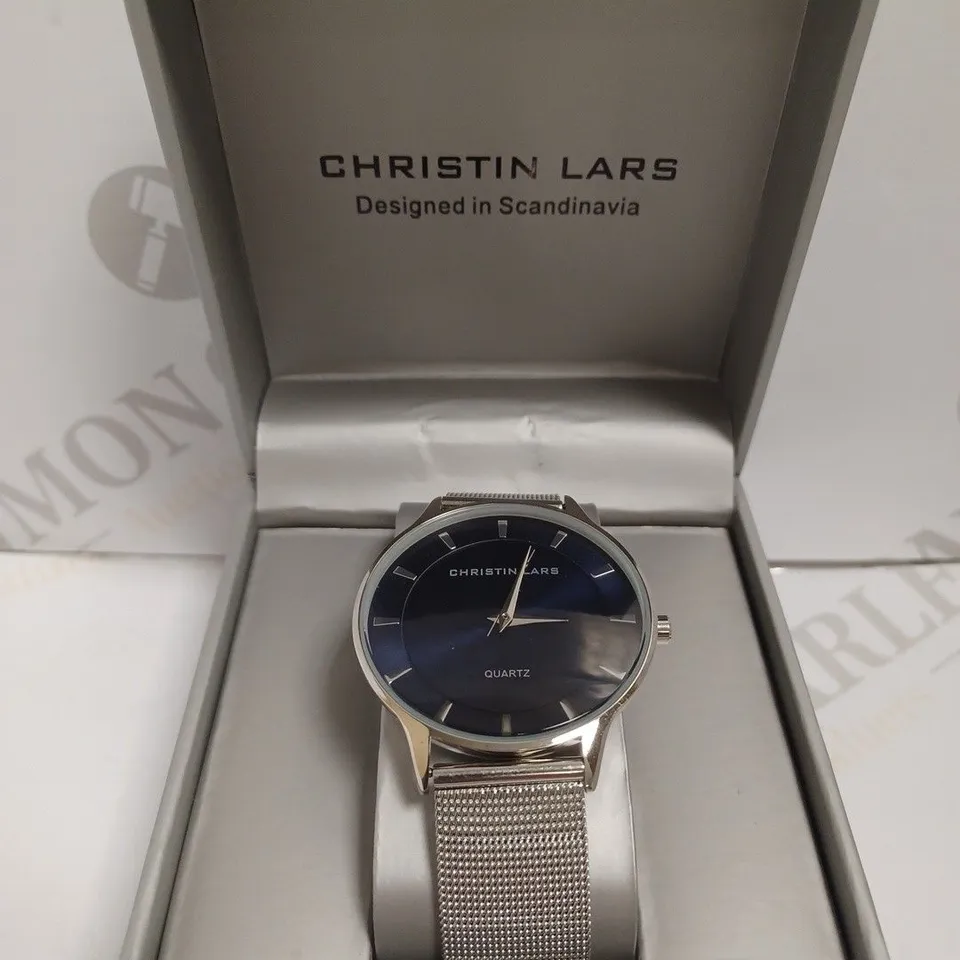 CHRISTIN LARS SILVER WATCH WITH BLUE FACE