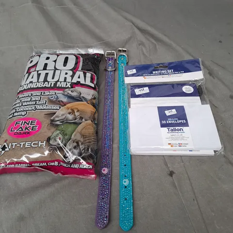 APPROXIMATELY 15 ASSORTED HOUSEHOLD PRODUCTS TO INCLUDE GROUNDBAIT MIX, WRITING SET AND DOG COLLARS