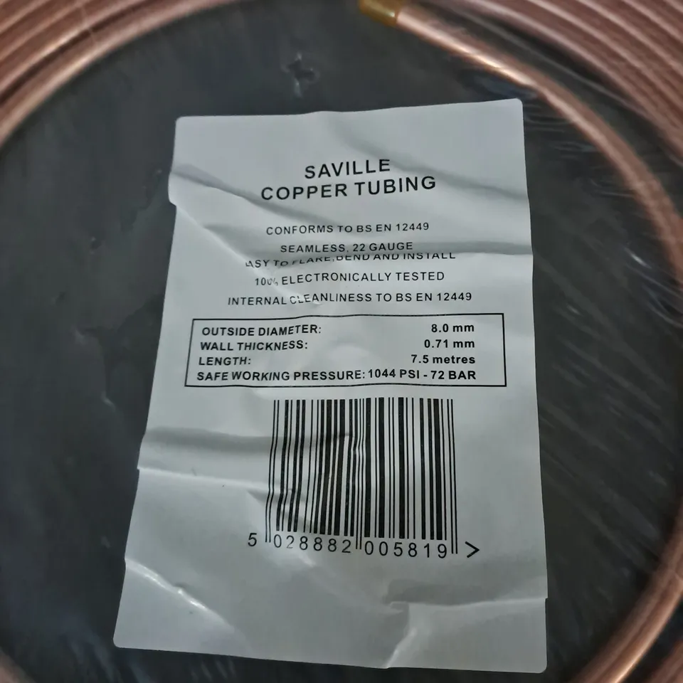PACKAGED SAVILLE COPPER TUBING- 7.5 M