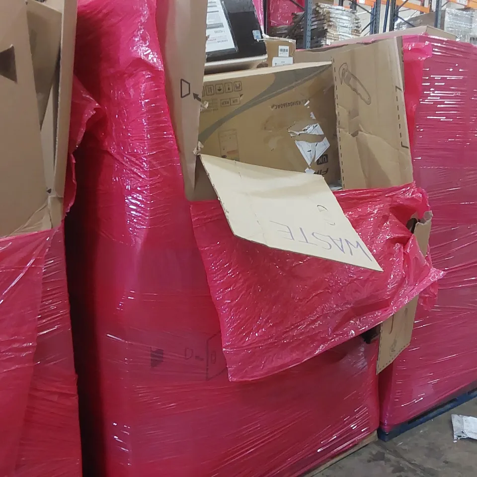 PALLET OF ASSORTED ITEMS TO INCLUDE: PAPER SHREDDER, COOKER HOOD, HP LASERJET CARTRIDGE, OUTDOOR CART, PRAM ECT