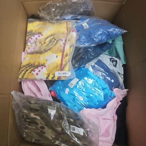 LARGE BOX OF APPROXIMATELY 25 ASSORTED CLOTHING ITEMS IN VARIOUS COLOURS, STYLES AND SIZES - COLLECTION ONLY