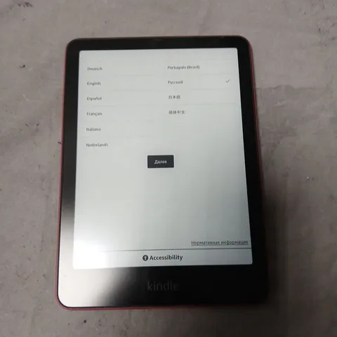AMAZON KINDLE E-READER IN RED - MODEL UNSPECIFIED 