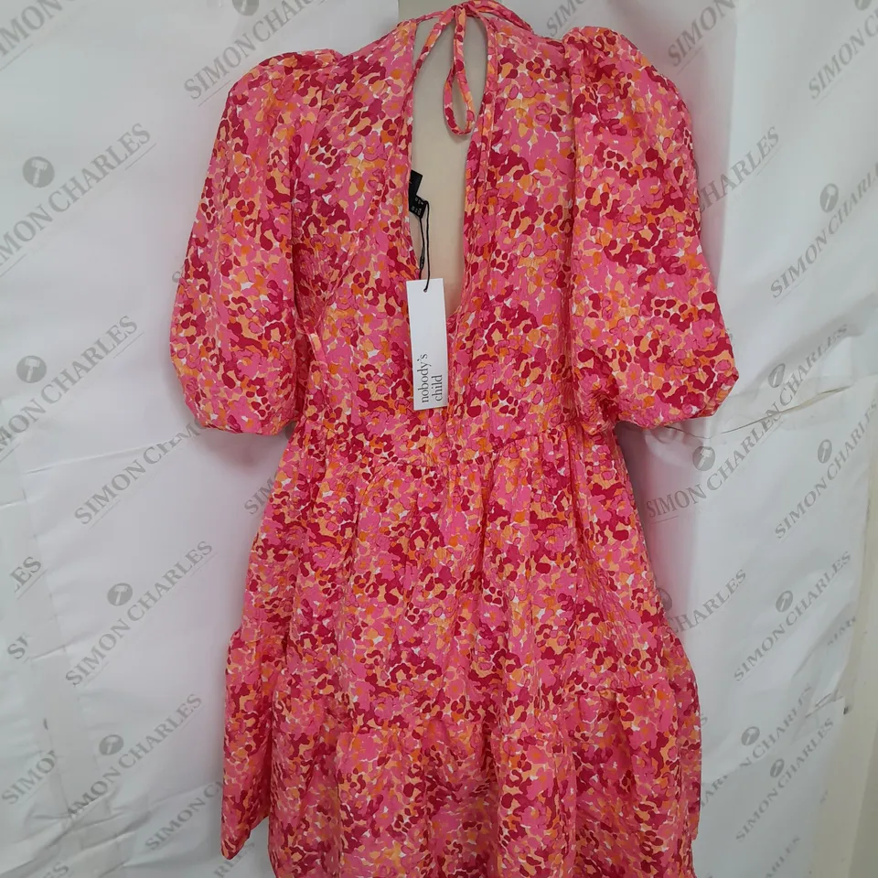 NOBODY'S CHILD VIENNA RUFFLE VNECK MINI DRESS IN PINK FLORAL SIZE 12