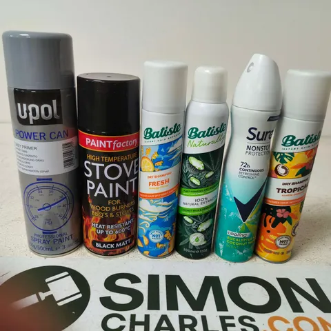 APPROXIMATELY 15 ASSORTED AEROSOLS TO INCLUDE SURE , BATISTE AND STOVE PAINT