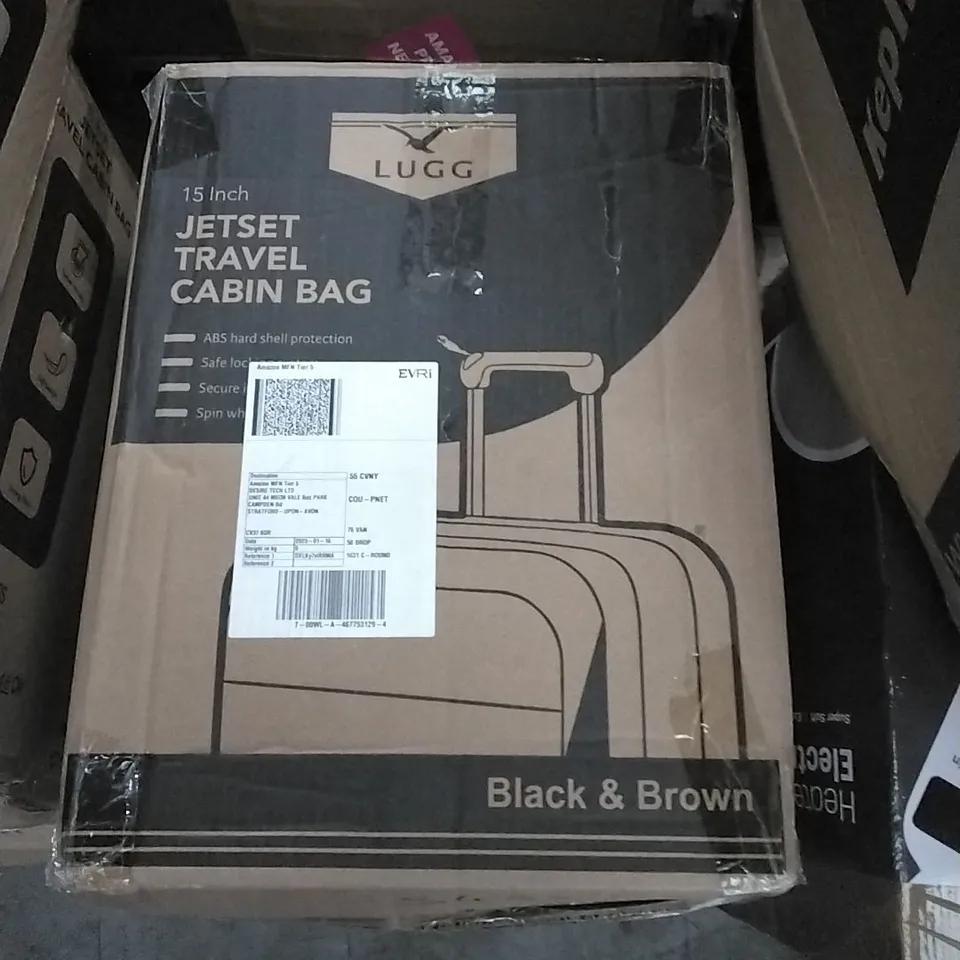 BOXED LUGG 15INCH JETSET TRAVEL CABIN BAG - BLACK & BROWN 